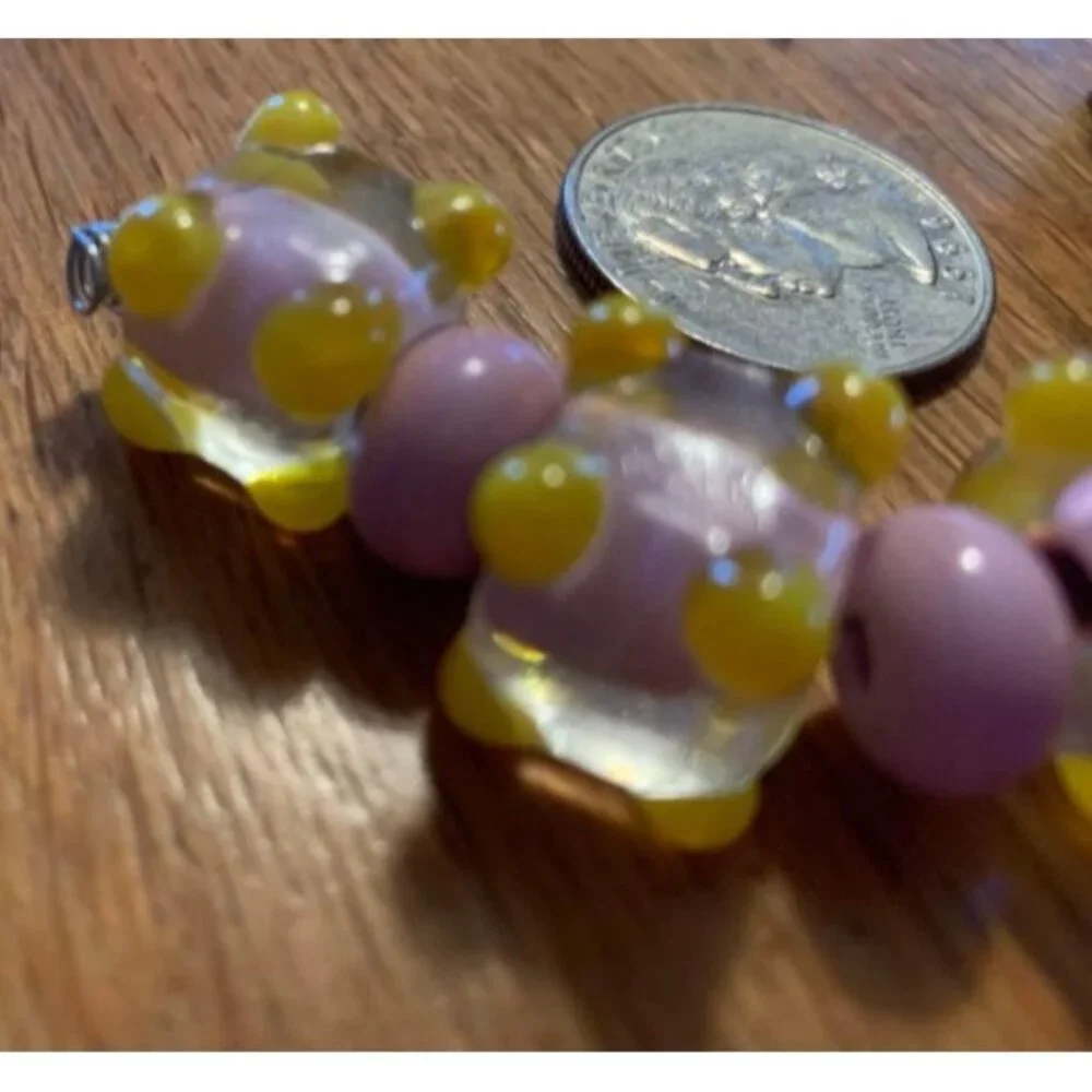 Handmade Pink & Yellow Cubes w/spacer Lampwork Glass Beads - New